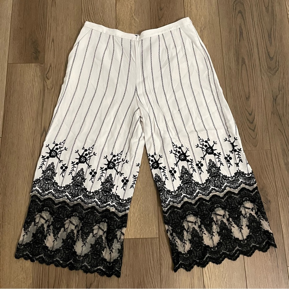 Kobi Halperin Wide Leg Stripe Crop Brody Lace Hem